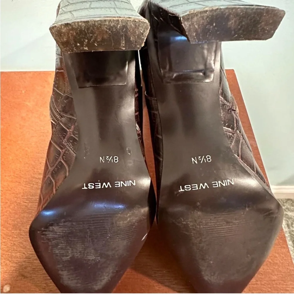 Nine West- Brown croc print leather ankle boots - Picture 4 of 4